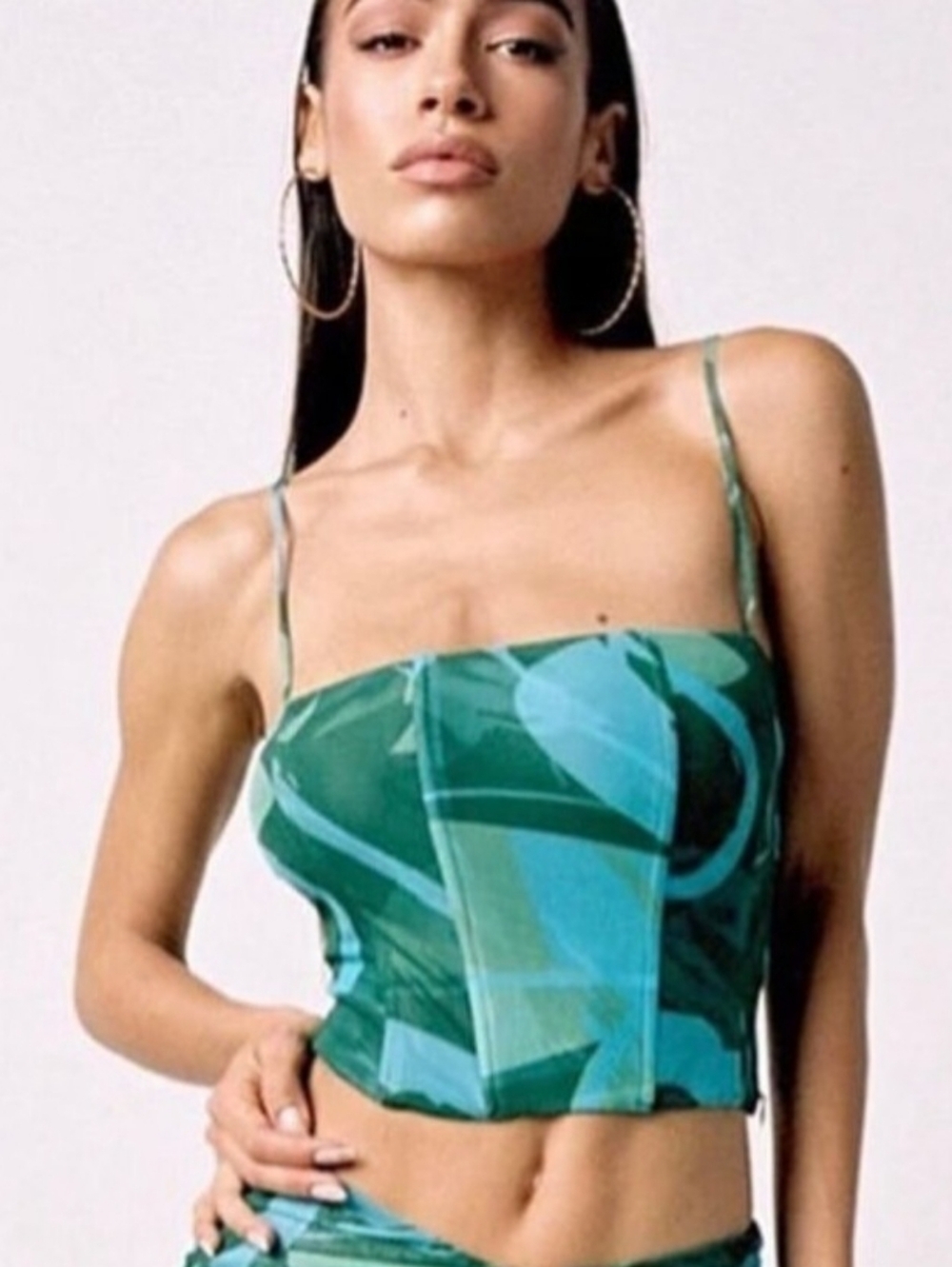 Tiger Mist "Averill" Green Floral Bustier Top, NWT